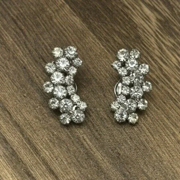 Vintage Weiss Stamped Clip-On Stunning Rhinestone Earrings 1.5" 1950’s - Picture 1 of 5